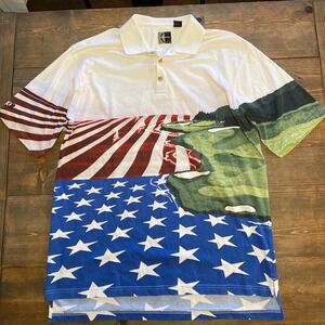Chiliwear Men's Golf Polo Shirt Large USA Flag Golf Course Graphic‎